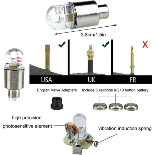 4PCS Car Auto Wheel Tire Tyre Air Valve Stem LED Light Caps Cover Accessories US