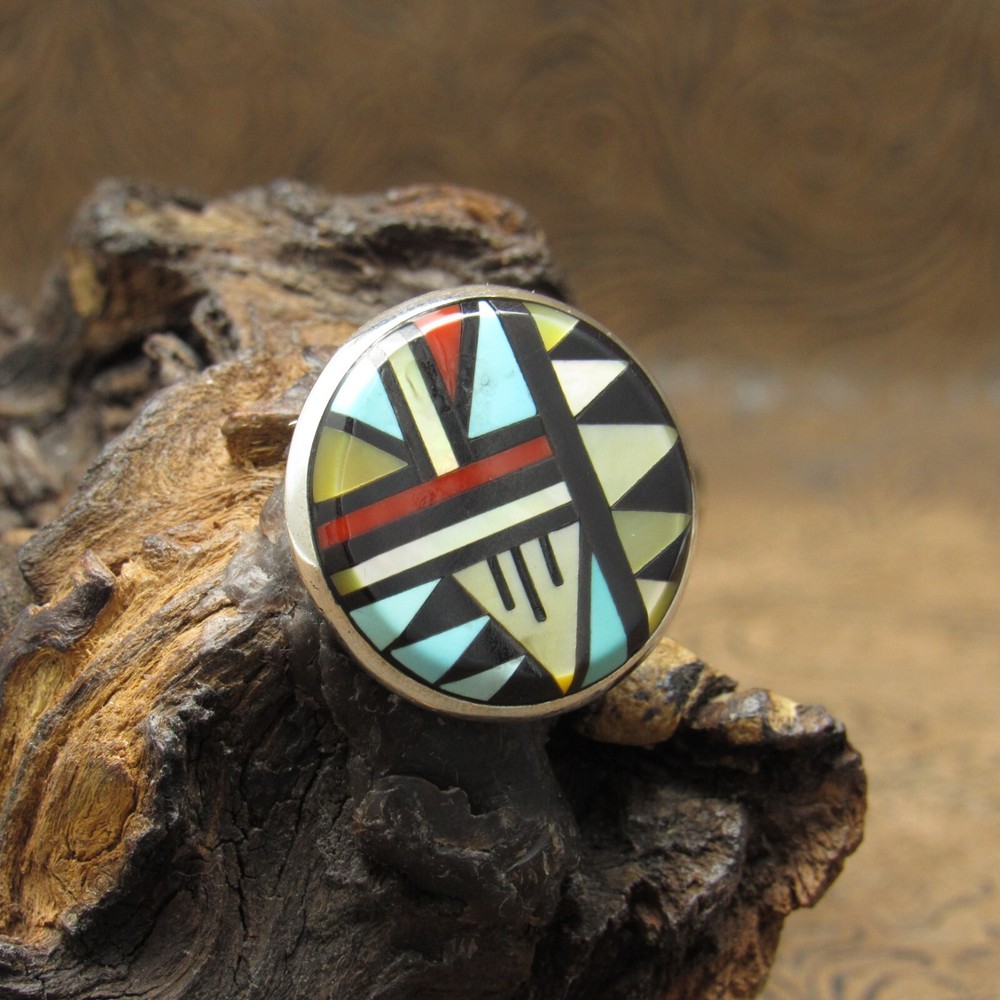 *Sterling Silver Multi-Stone Inlay Circle Pendant+