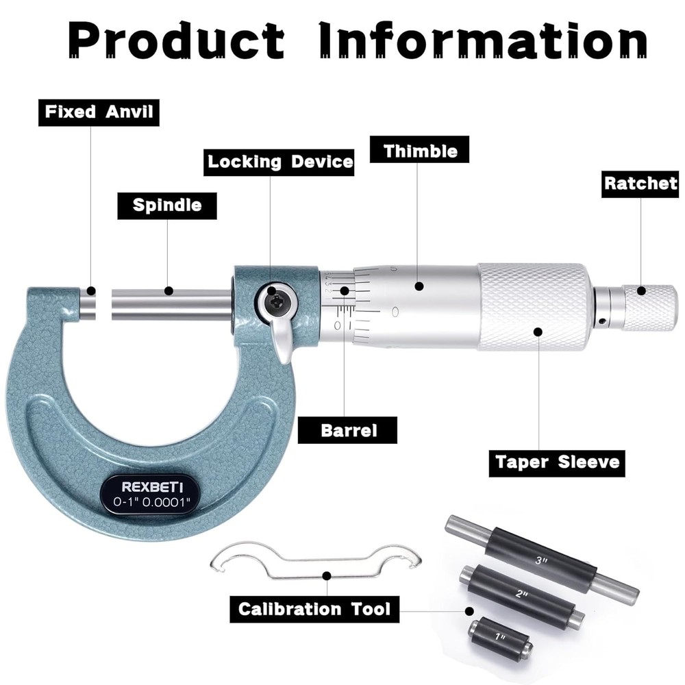 4-Piece Outside Micrometer Set 0-4 Inch Precision Measuring Tool with Case