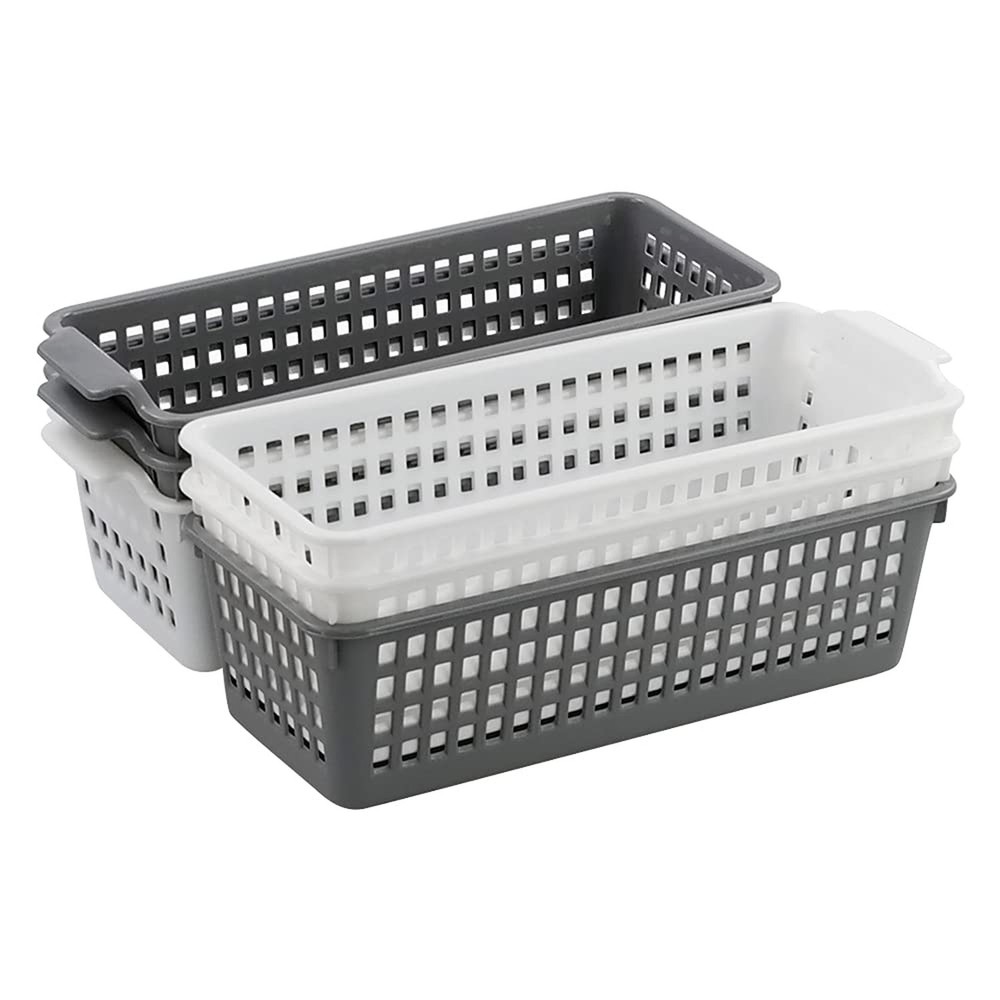Slim Plastic Storage Baskets, Plastic Rectangle Storage Baskets, 6 Packs