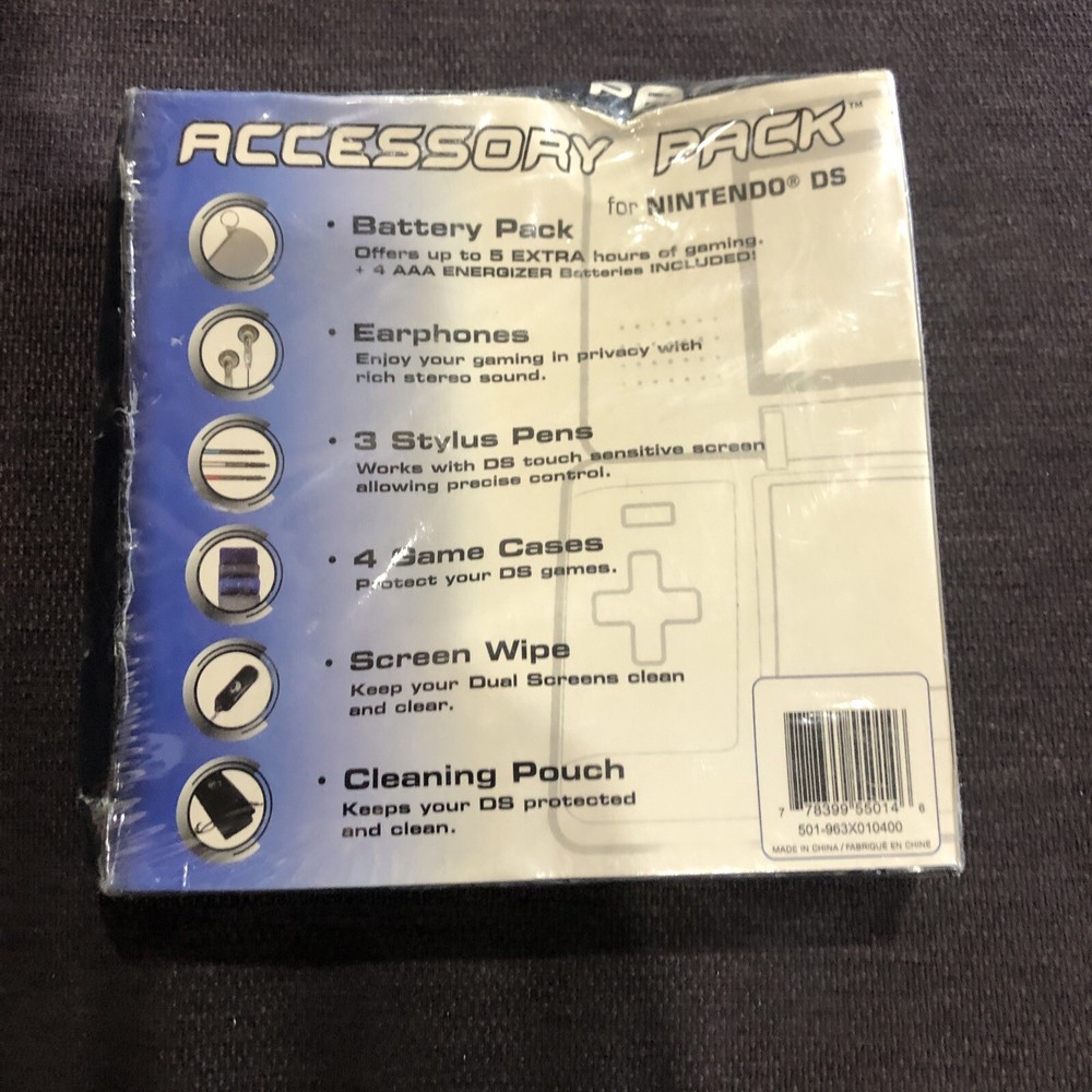 Nintendo DS Joy Tech Accessory Pack Battery 3 Stylus Earbuds Game Cases New