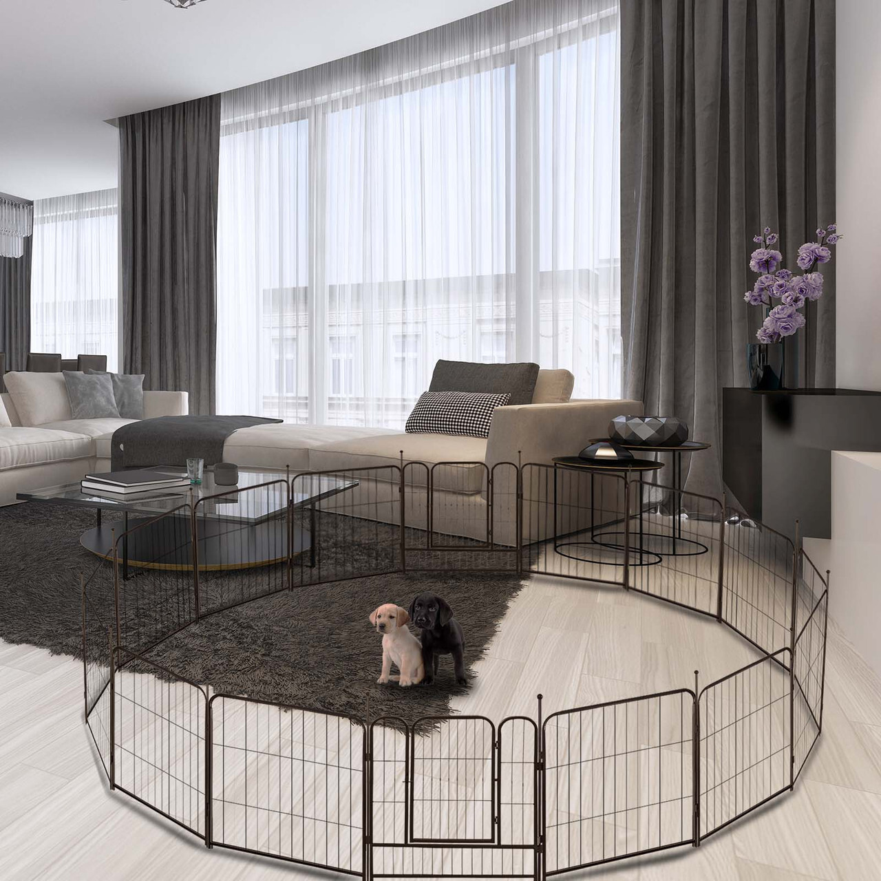 Dog Playpen 16 Panels Pet Fence Metal 24" Exercise Pen Puppy Playpen Out/Indoor