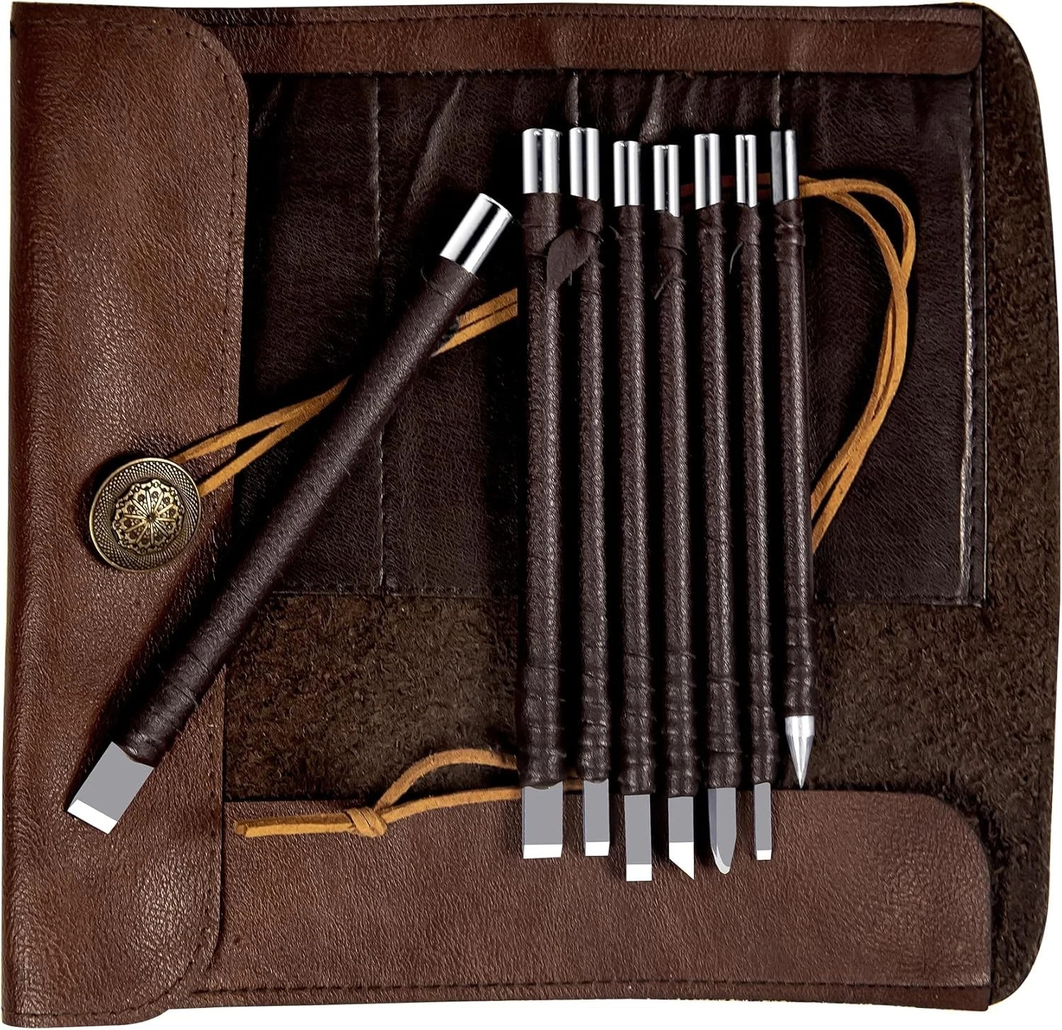 8 Pcs Tungsten Steel Chisel, Metal Engraving Tools, Chisel Set with Leather S...