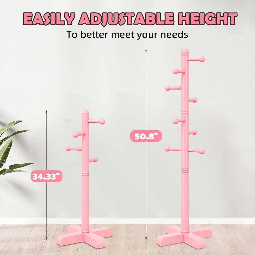 Coat Rack, Freestanding Coat Racks with 8 Hooks 2 Adjustable Height, Tree Coa...