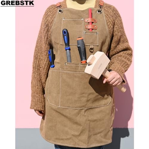 Work Apron Cross Back Adjustable Canvas Tool Apron for Woodworking, Multicolor
