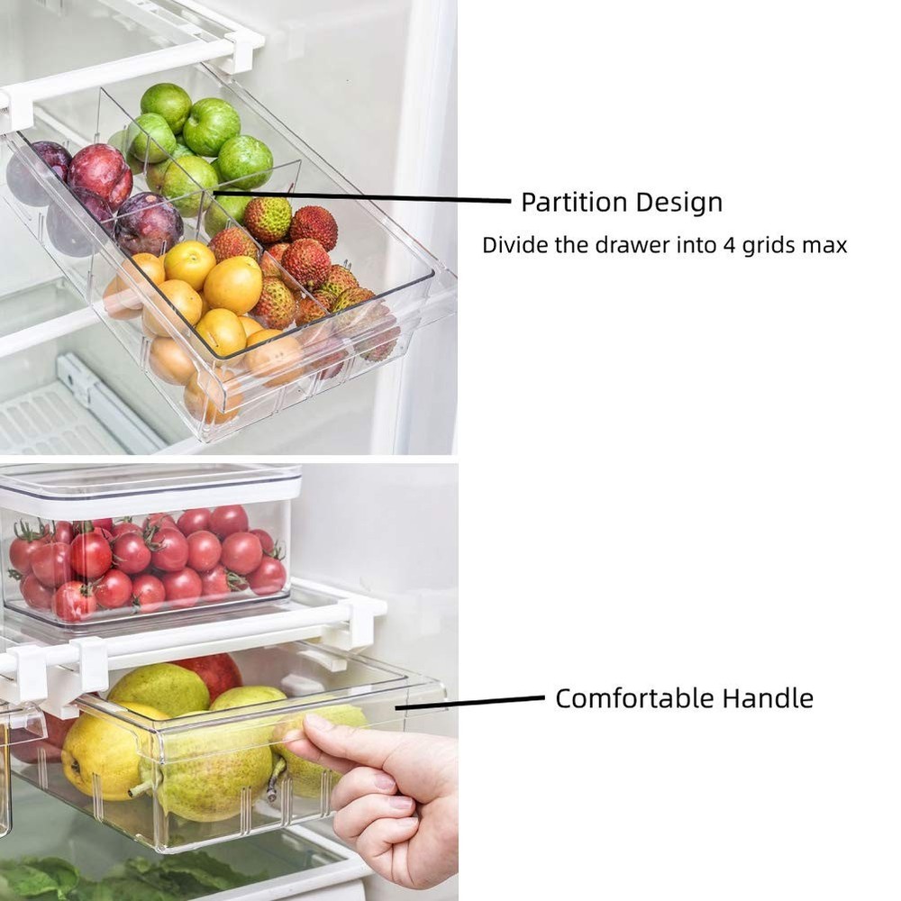 Fridge Drawer Organizer, Refrigerator Organizer Bins, Pull Out with Handle, S...