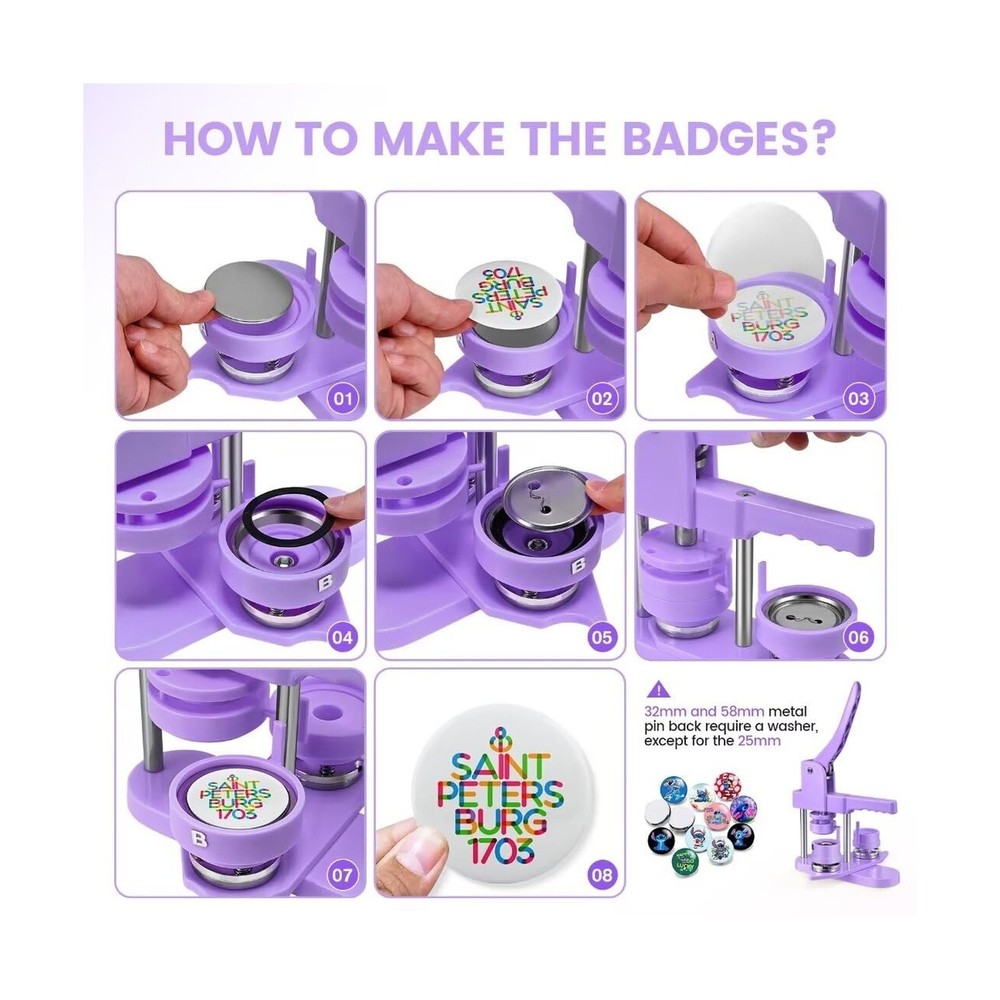 Mryitcal Button Maker Machine Multiple Sizes, 1''+1.25''+2.25'' Pin Maker But...