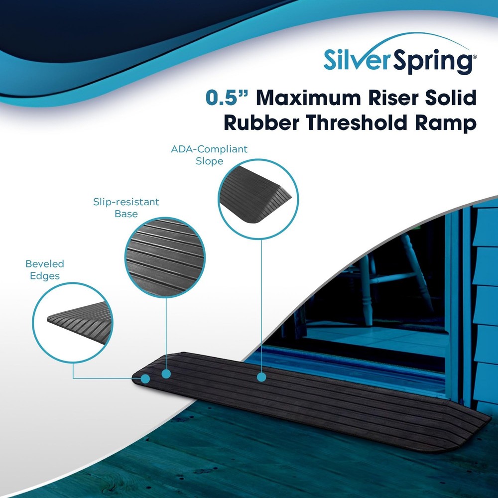 Silver Spring Solid Rubber Threshold Ramp for Wheelchairs, Scooters & More, 0...