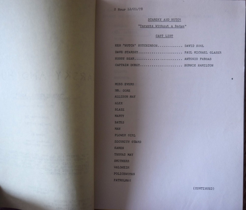 1978 Starsky and Hutch (Targets Without a Badge) Original Second Draft Script