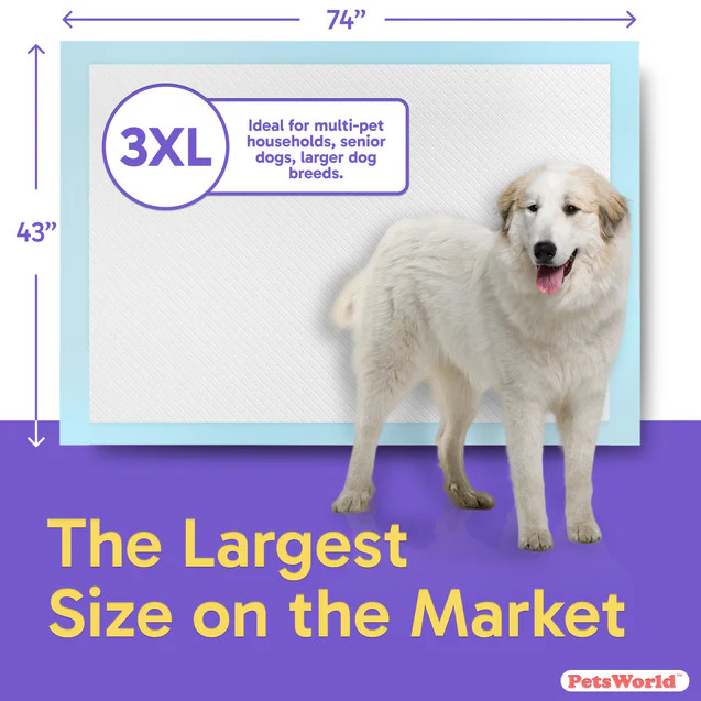 PETSWORLD Premium Extra Large Dog Pee Pads (43" x 74")Jumbo Puppy Training Pads