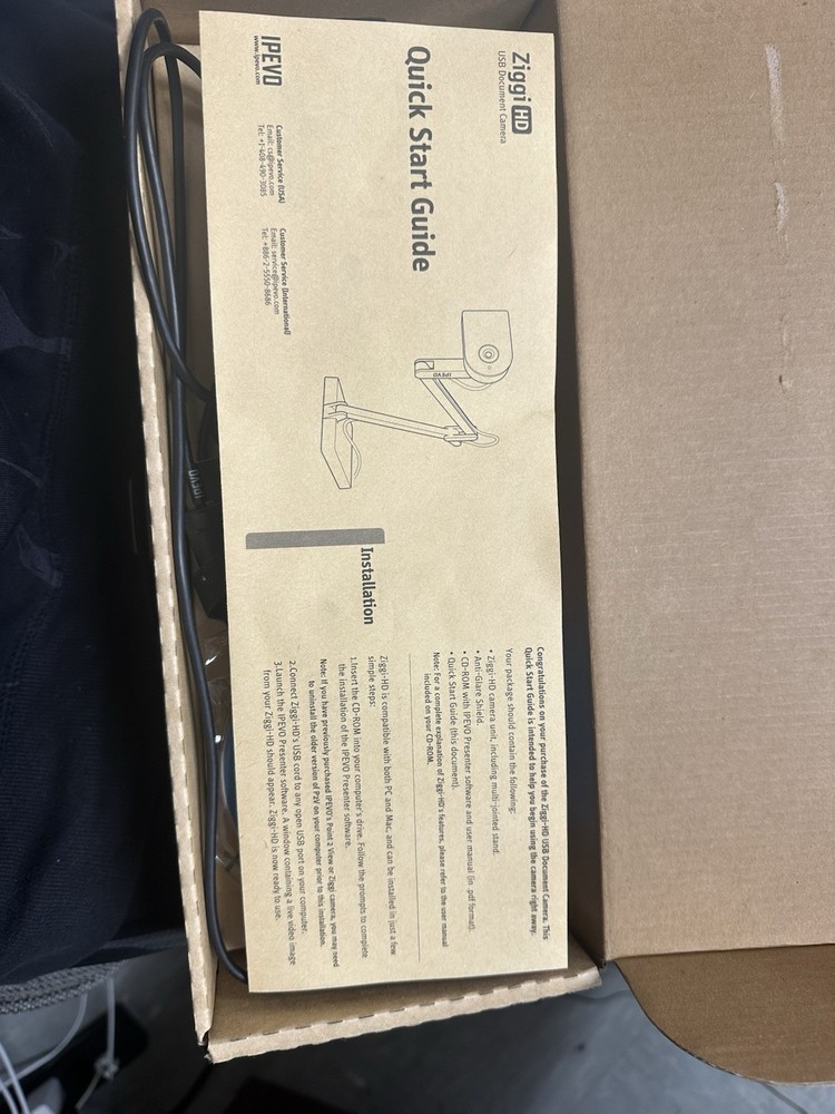 IPEVO Ziggi HD USB Document Camera with Quick Start Guide & Software CD