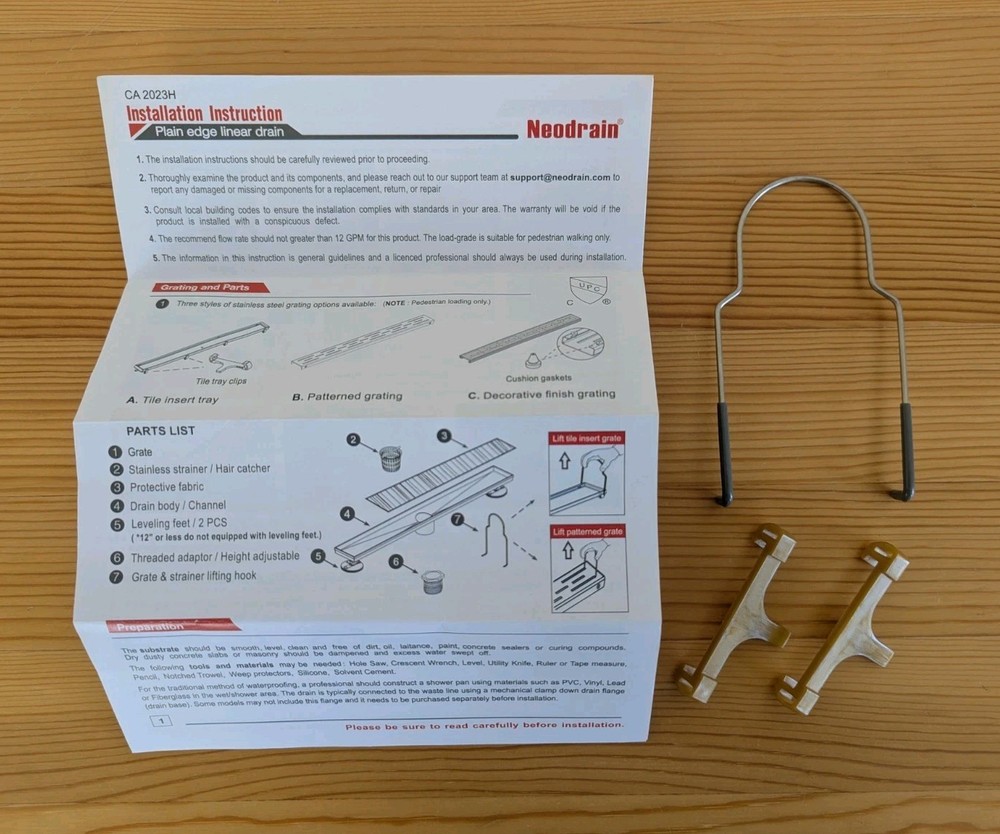 Neodrain Tile Drain Tray Clips (2) & Grate Lifting Hook