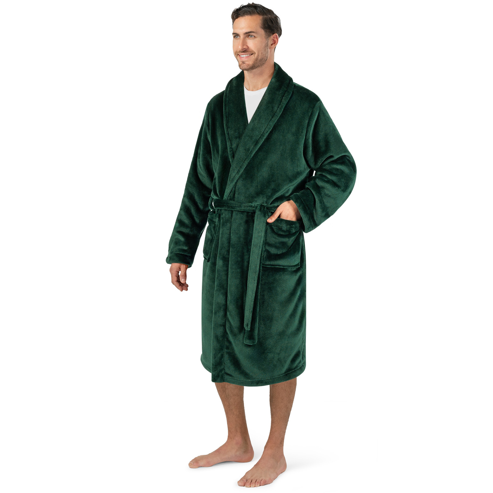 Mens Lightweight Robe Microfiber Fleece Bathrobe Long Soft Spa Male Bath Robe