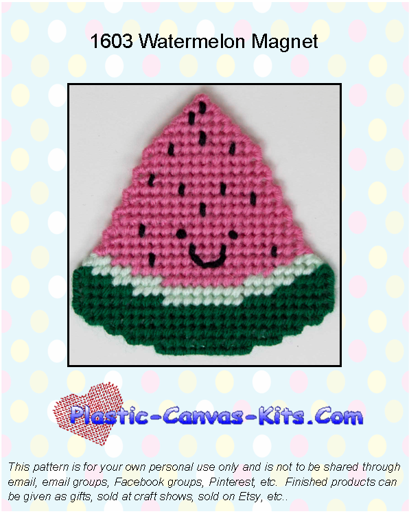 Happy Watermelonl Magnet-Plastic Canvas Pattern or Kit