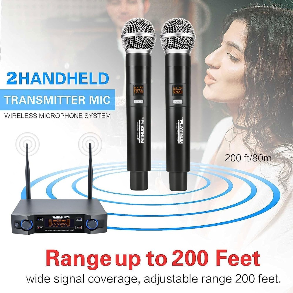The Platinum UHF Wireless Microphone System, 200FT UHF Range Metal Profession...