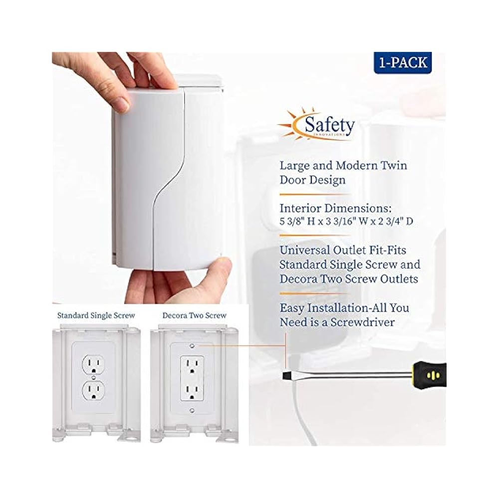 Secure Outlet Cover with Twin Locks, Extra Deep Interior for Large Plugs