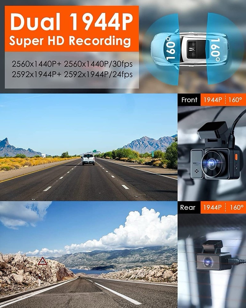 Vantrue Element 2 E2 2.5K WiFi GPS Dual Dash Camera Black