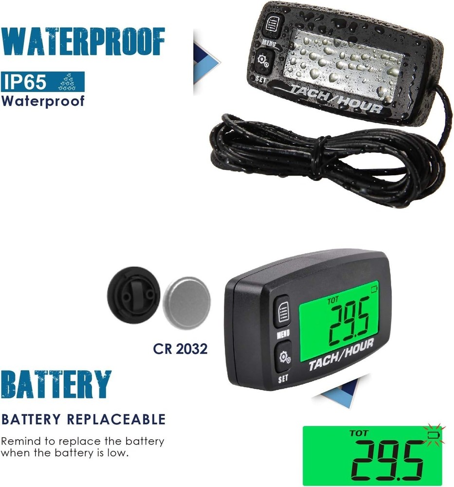 Digital Maintenance Tach/Hour Meter,Battery Replacement for Small Gas Engine,...