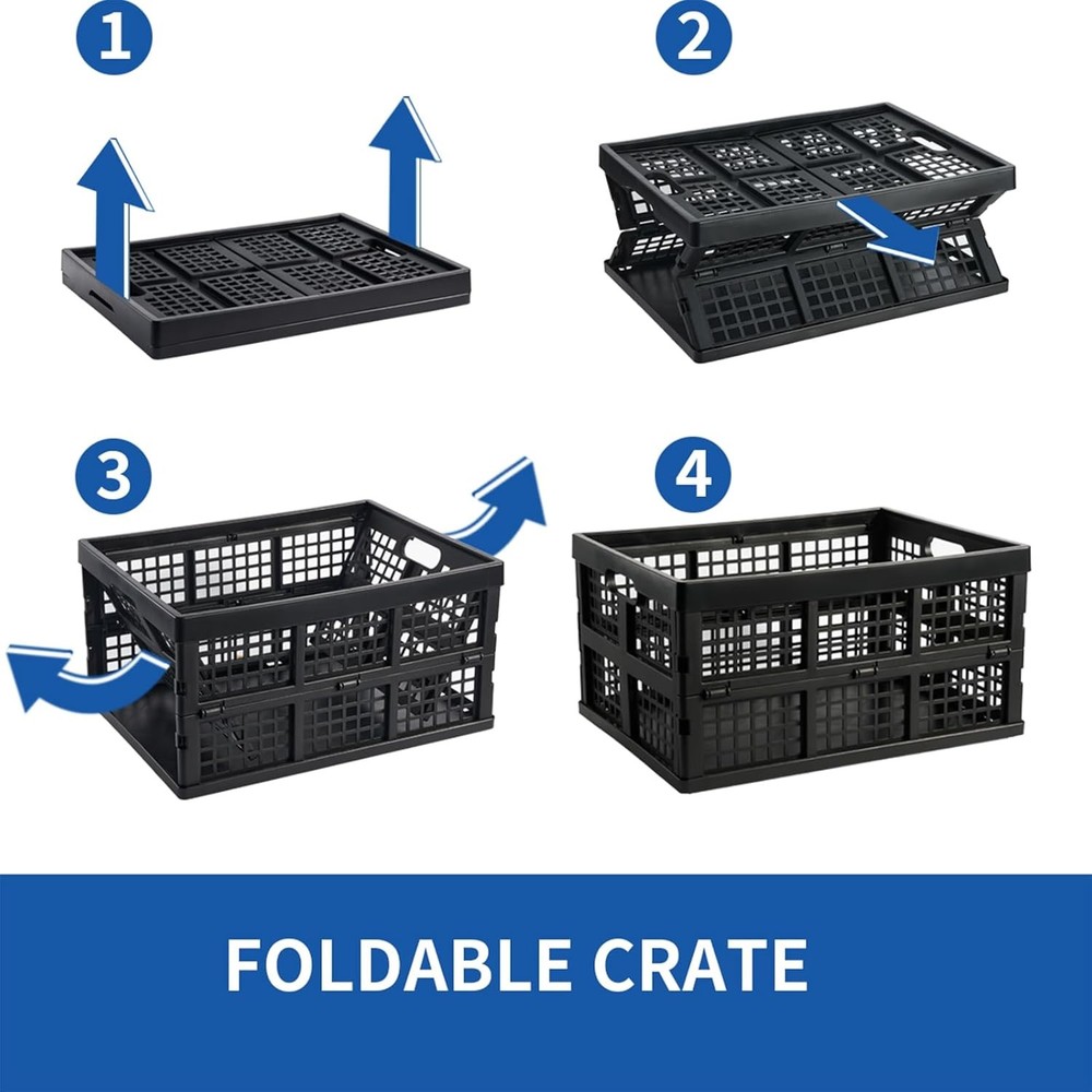 3-Pack Plastic Collapsible Storage Crates-30L,Foldable Plastic Crates Storage