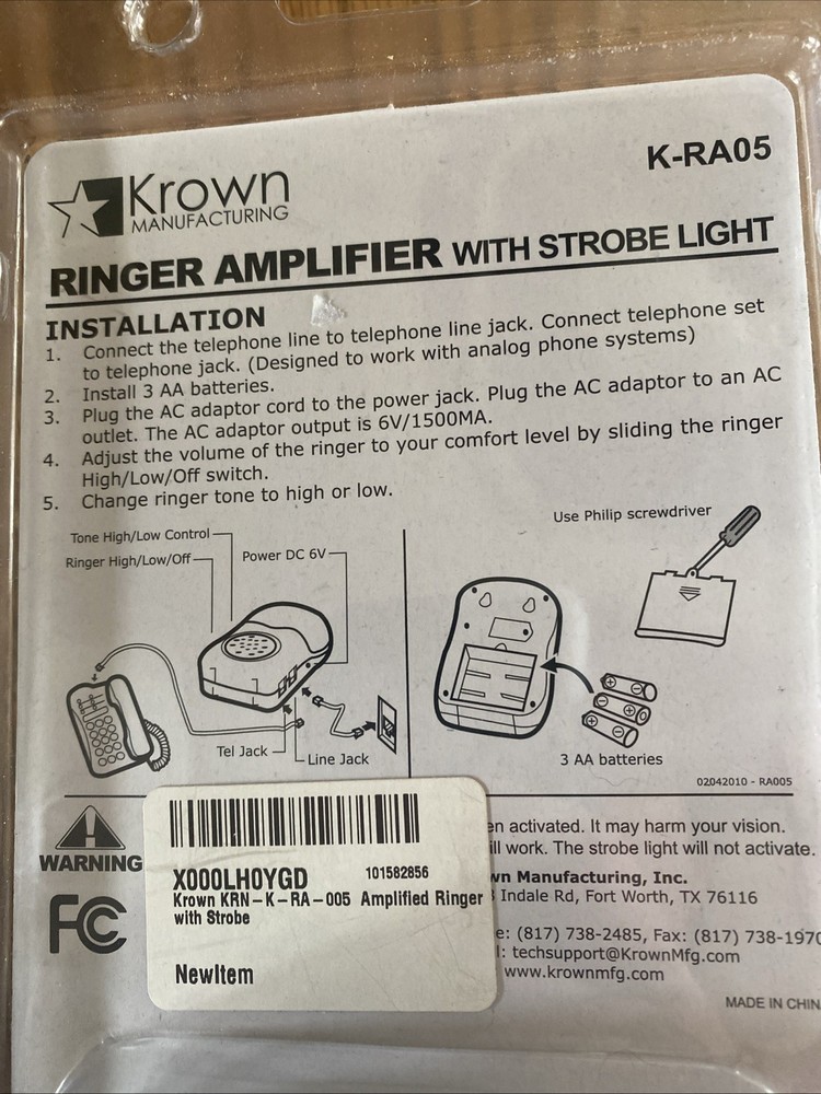 Krown Ringer Amplifier With Strobe Light K-RA05 NEW