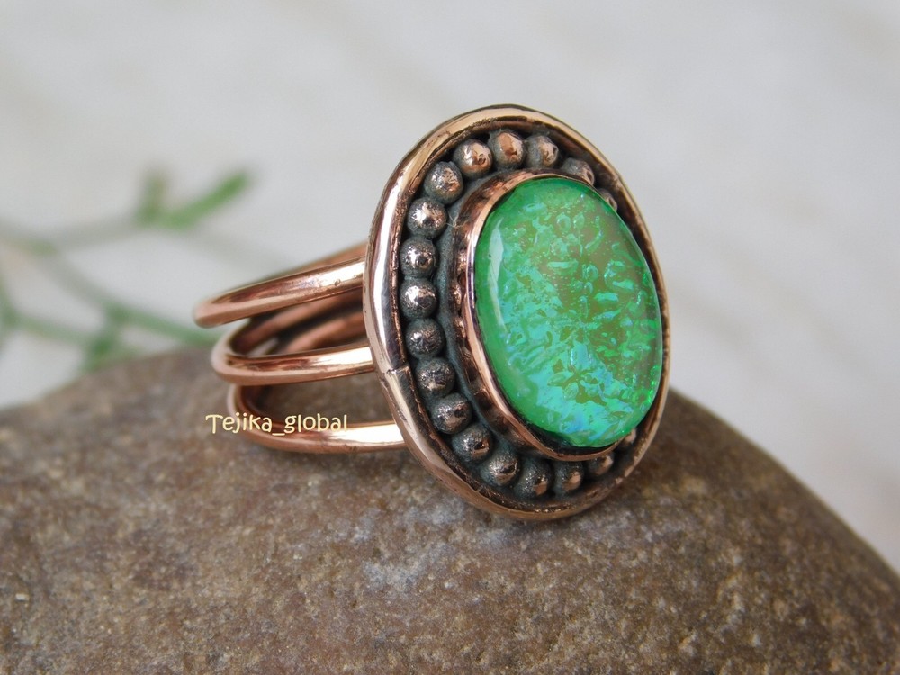 Blue Australian Triplet Opal Handcrafted Solid Copper arthritis relief ring,