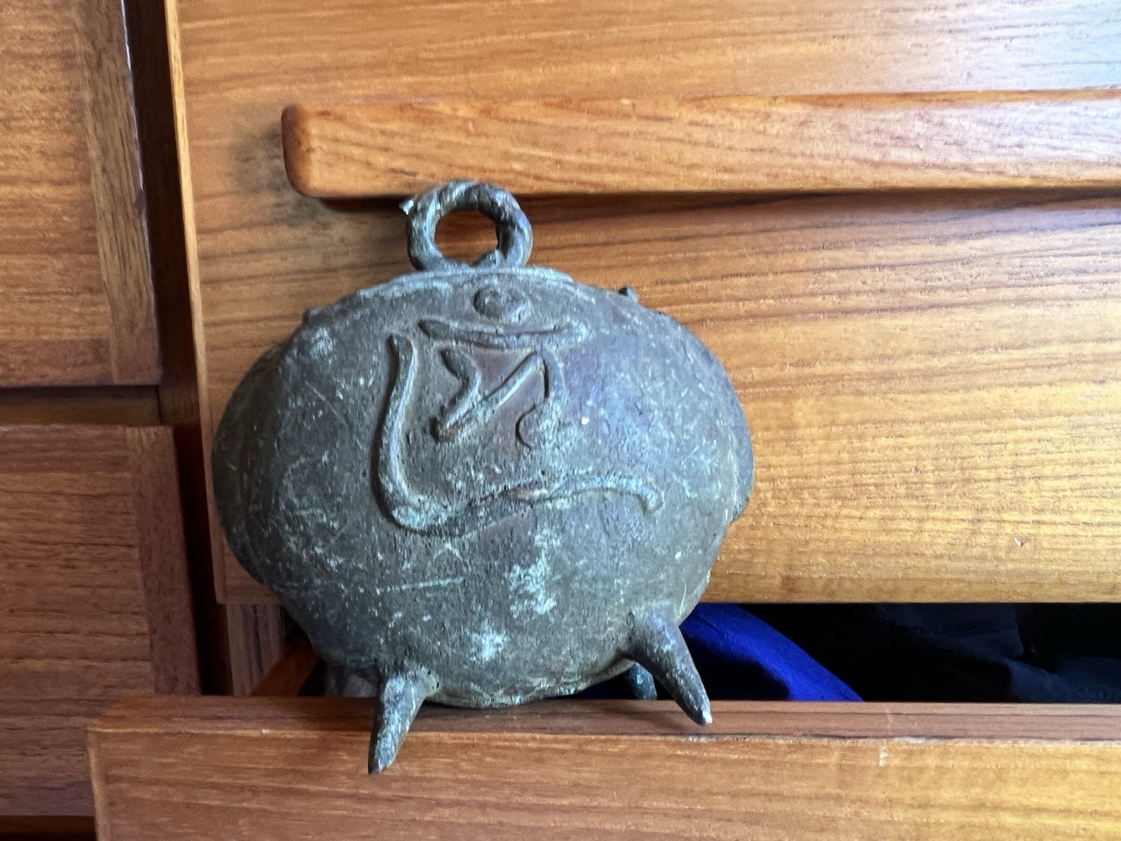 Vintage Oriental Brass Bell Cow Elephant Legs Inscribed