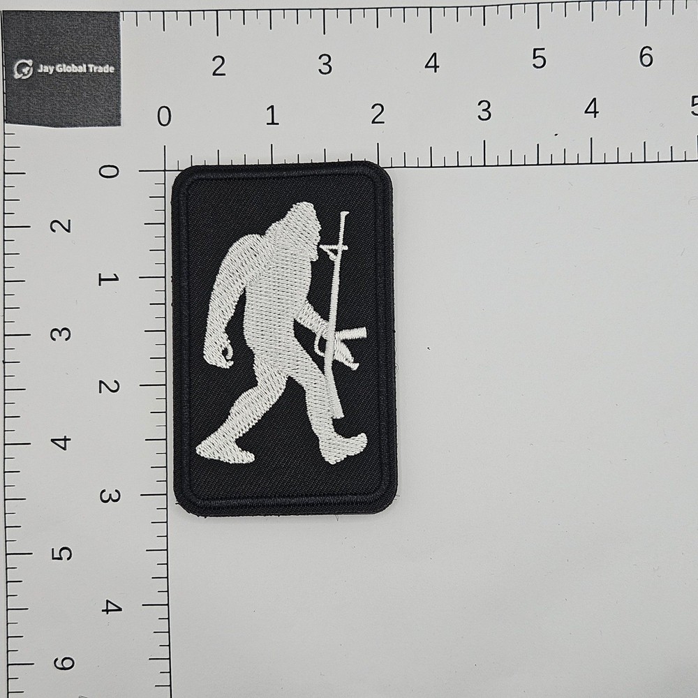Bigfoot Sasquatch Tactical Morale Patch Hook and Loop Rifle Cryptid Black White