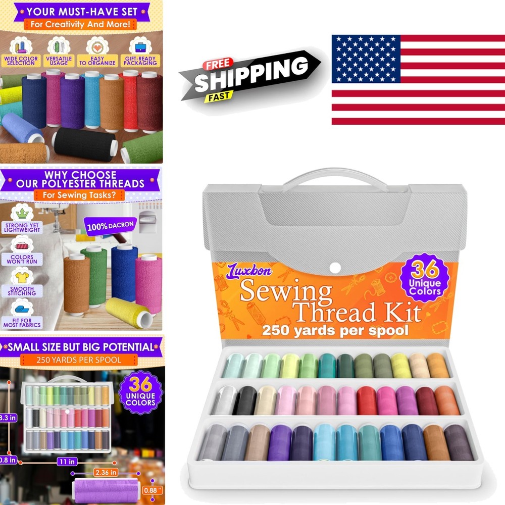 Versatile Sewing Thread Collection 36 Colors 250 Yards Strong Polyester Spools