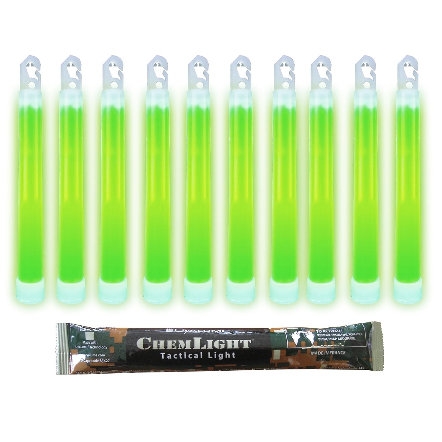 10Pack Cyalume Military Grade TACTICAL Light Sticks Green 6" Long 12HR EXP 12/26