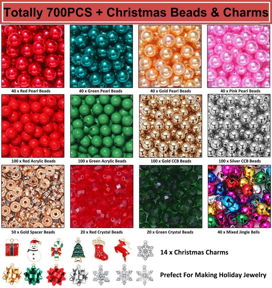 700PCS Christmas Beads Charms for Small, Assorted +