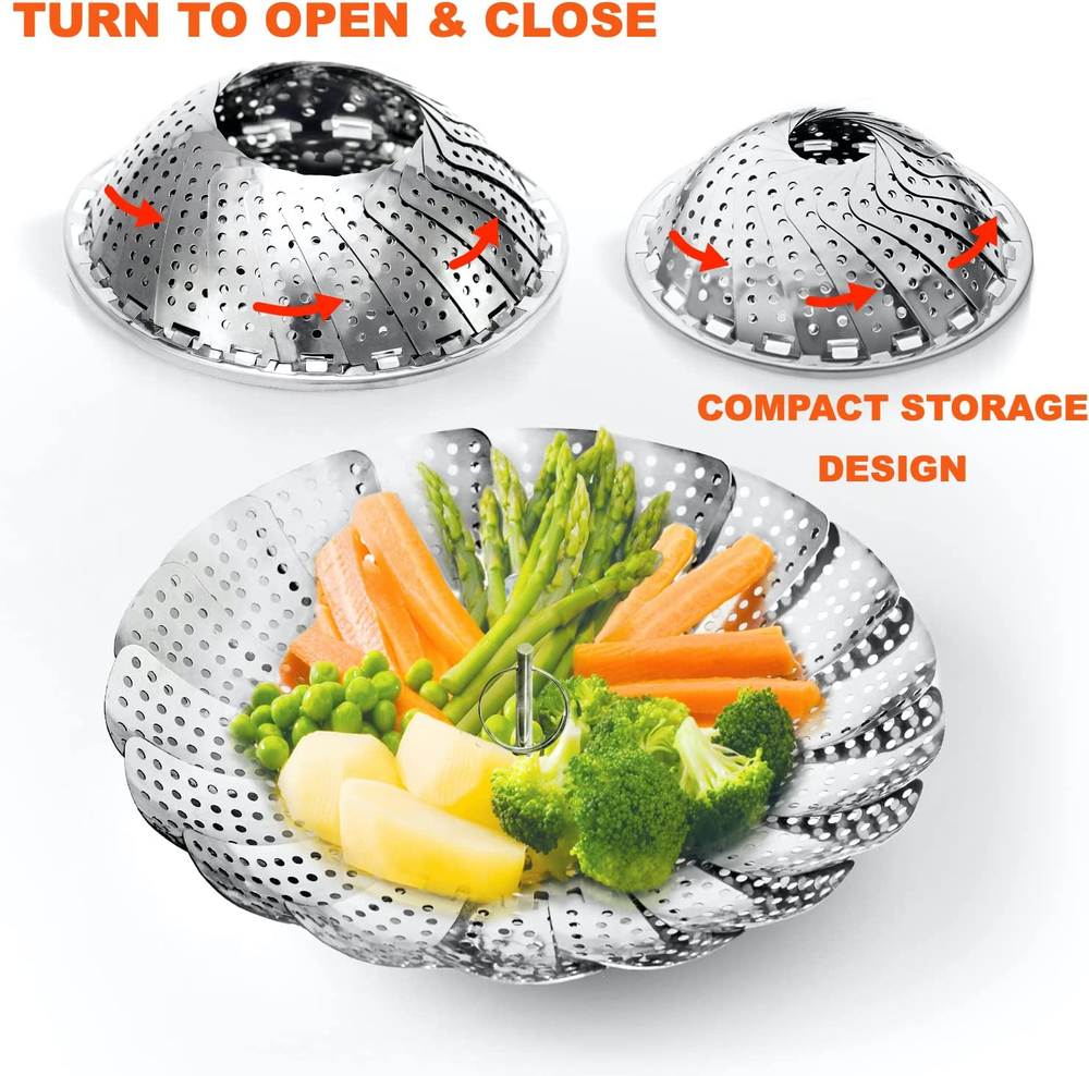Sensible Needs Vegetable Steamer Basket Set Large & Standard Fold Expand Insert