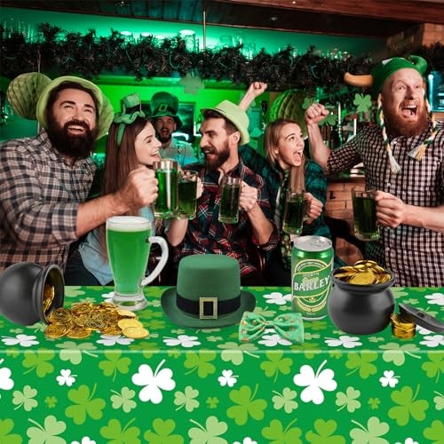 2 Pack St Patrick's Day Tablecloth - Green Shamrock Table Cloth, Plastic