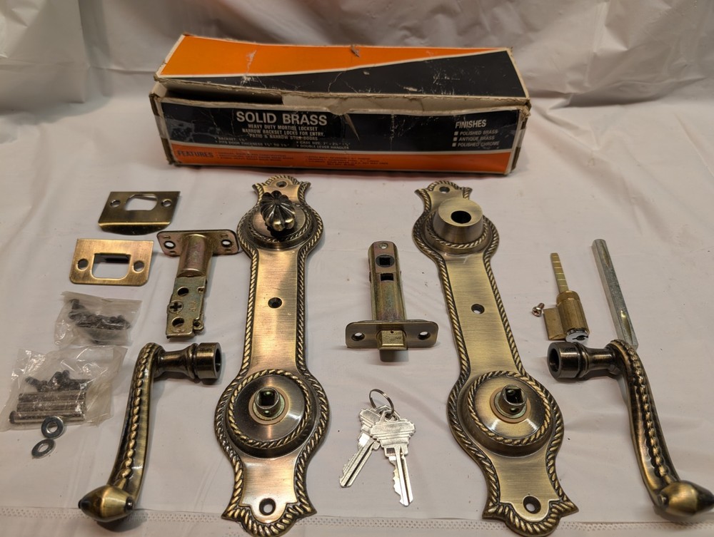 WI Barn NIB Solid Antique Brass Mortise Lock Set Narrow Backset Locks Entry