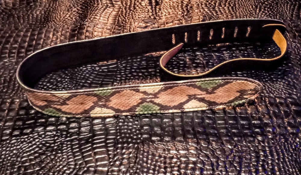 genuine Python snakeskin Soft Suede leather Dyed camouflage colors guitar strap