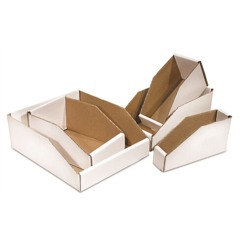 6x12x4 1/2" Open Top One Piece Corrugated Bin Boxes - White