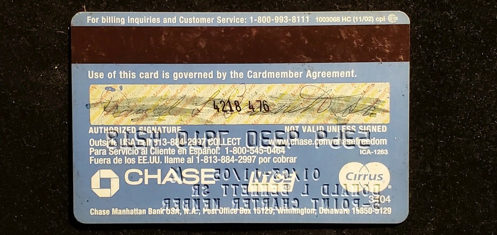 Chase Freedom MasterCard exp 2005 cc1252