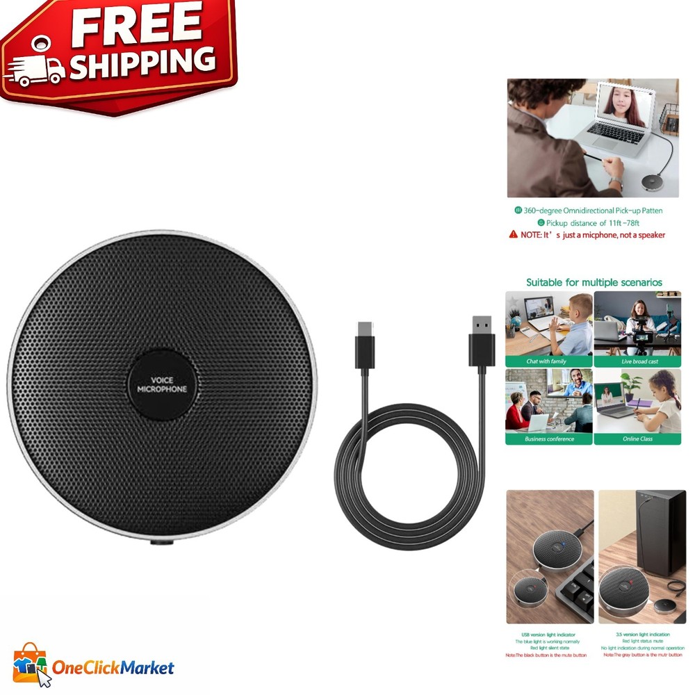 Omnidirectional Microphone for Desktop: Plug & Play USB for Meetings & Classes