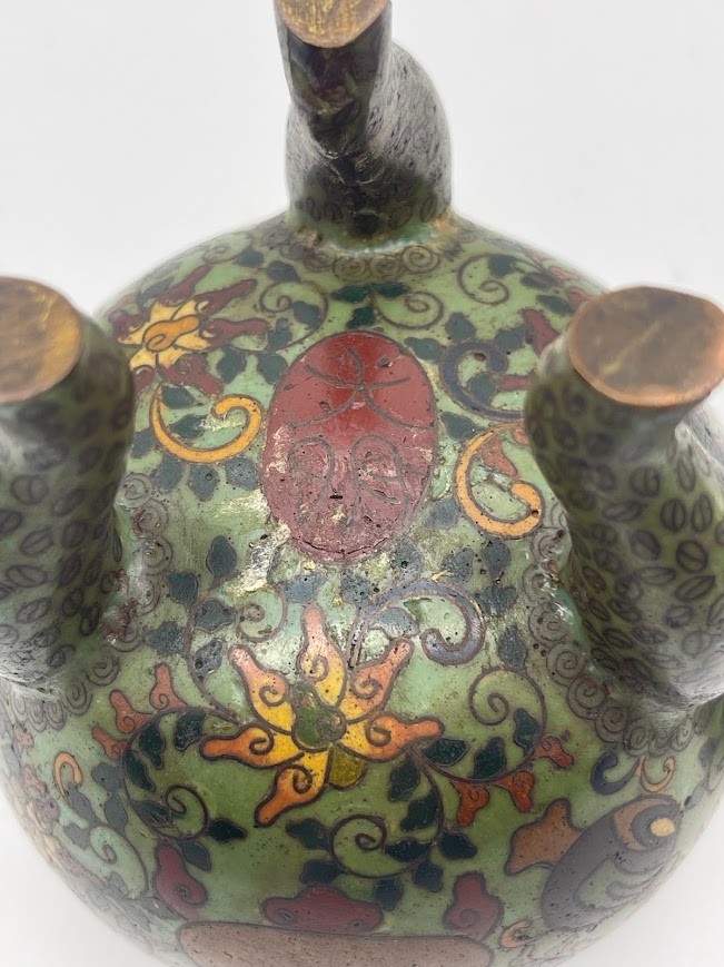 Antique Chinese cloisonné three-legged incense burner