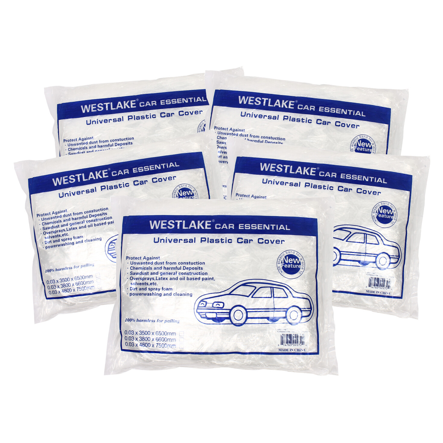 5 PACK Clear Plastic Disposable Car Cover Temporary Universal Rain Dust Garage