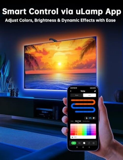 LED Backlight with Sensor - 14.7ft Cuttable RGB Lights - Change with TV