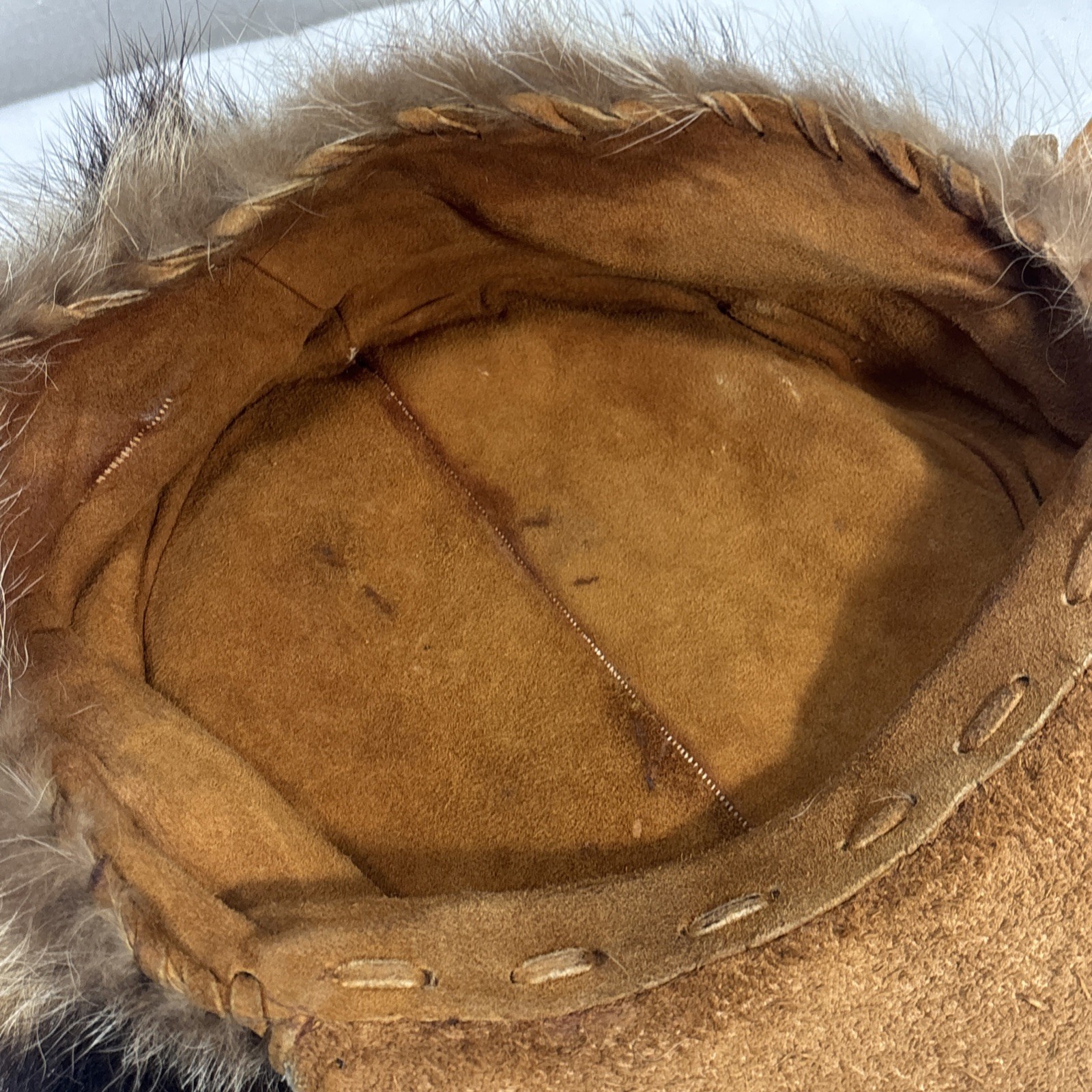 Custom Native American Racoon fur hat with Leather Brim + Beaded Accents Size M