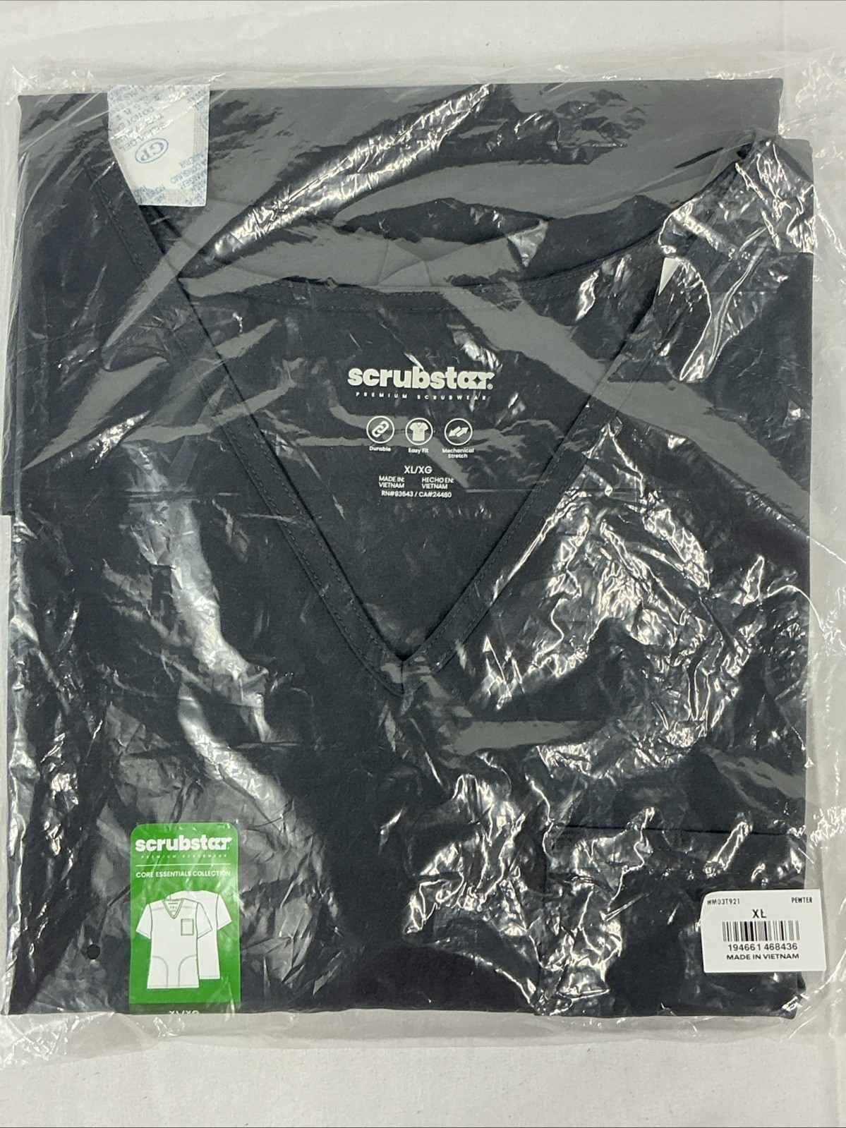 NWT Scrubstar Core Essentials Dark Grey Unisex V-Neck Scrub Top XL