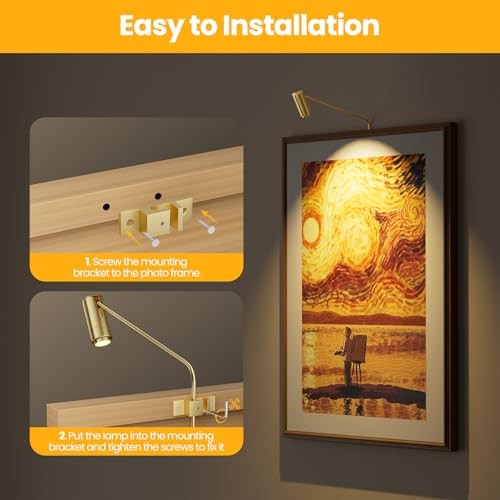 Zoomable Picture Light Spotlight,Plug in LED Picture Lights for 1 Pack Gold