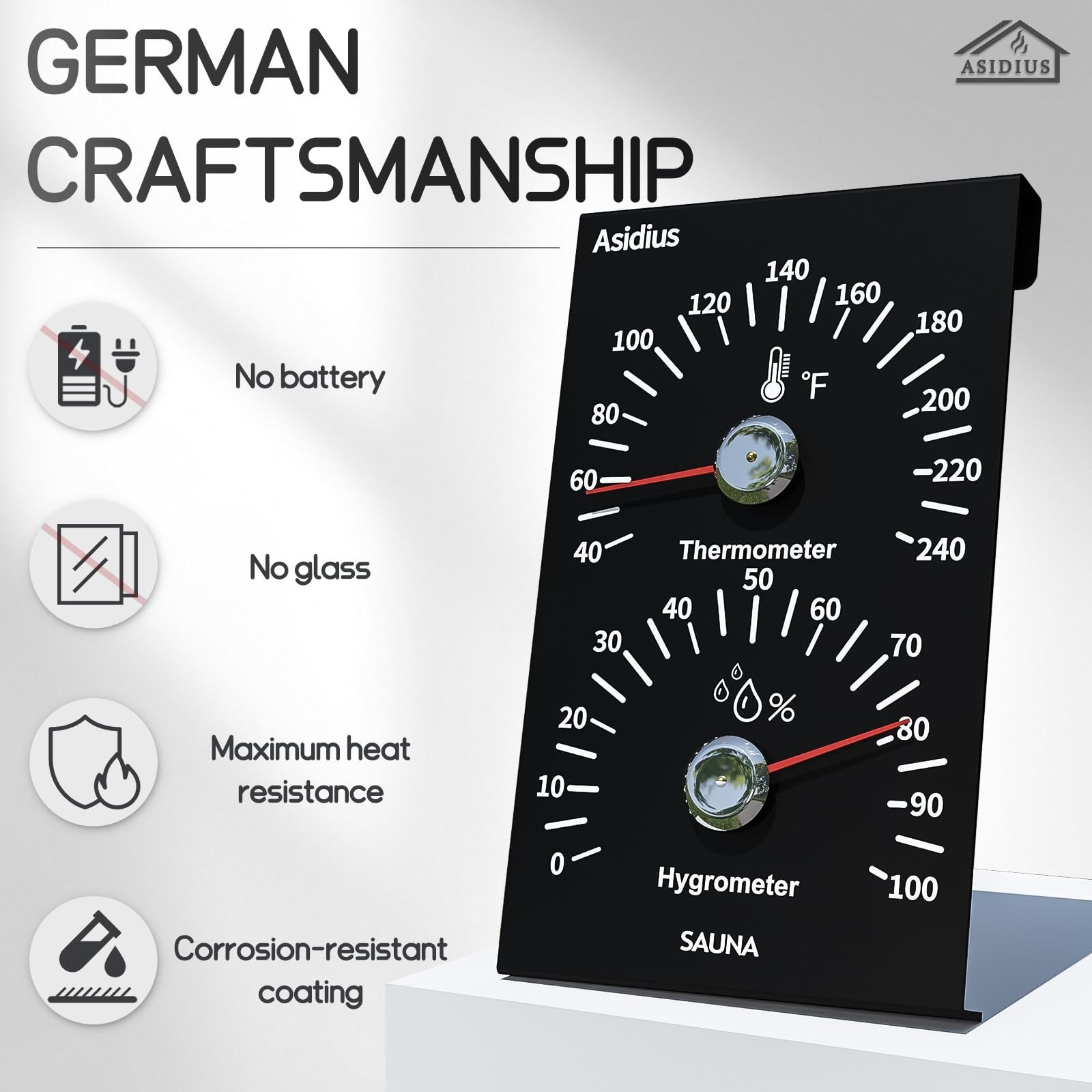 Premium Aluminum Sauna Thermomete- 100% Anodized Aluminum, 2 in 1 Indoor Saun...