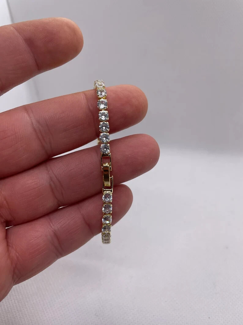 14k yellow gold over 925 silver tennis bracelet with lab created diamonds 7” lon