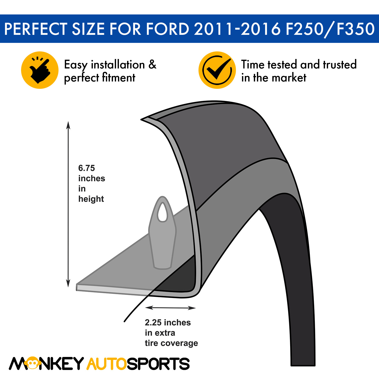 2011-2016 FORD F250/350 Factory/OE Design FENDER FLARES | NEW 4-PIECE SET