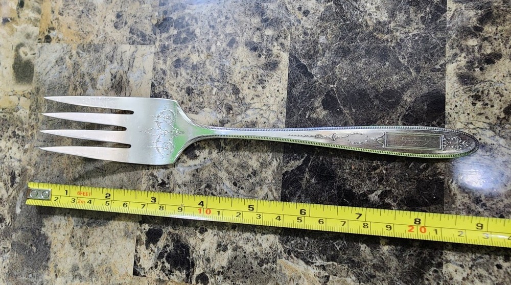 👌ANTIQUE c1921 GROSVENOR PTRN SILVERPLATED MEAT 🥩 SERVING FORK MONOGRAMMED B