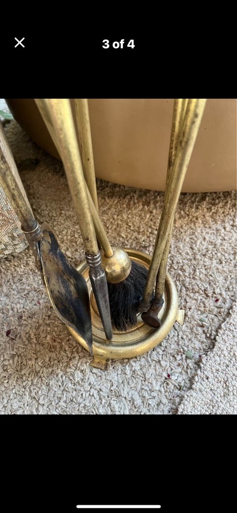 Fireplace Tool Set Vintage Brass. 4 Tools + Stand