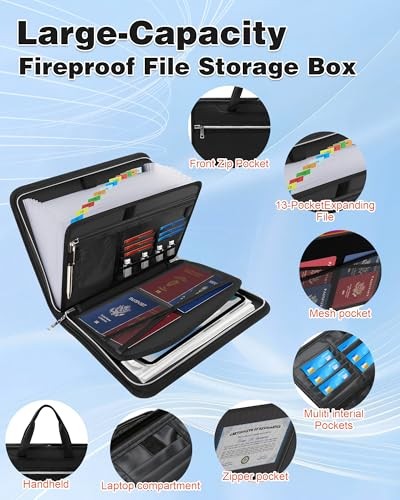 Fireproof Important Document Organizer Folio Folder - Expanding Upgraded