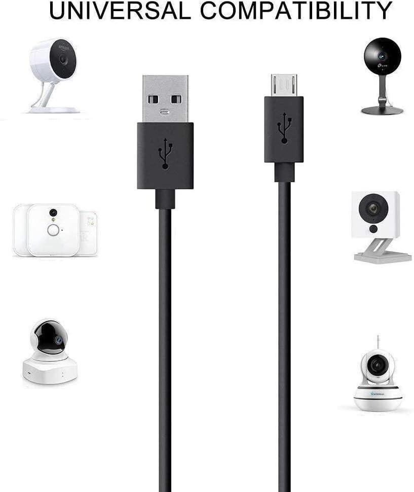 33Ft Micro USB Power Extension Cable for Security Cameras with Cable Clips